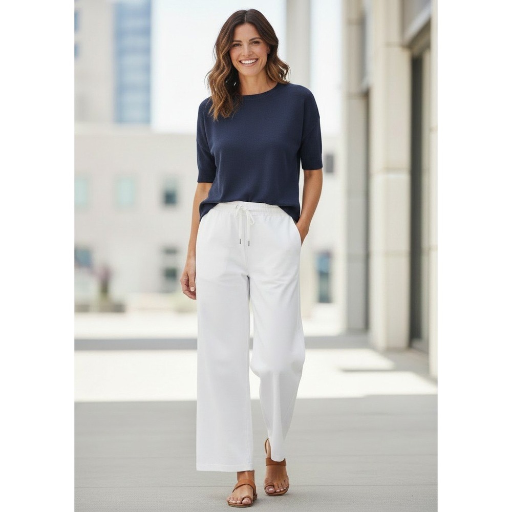 J.Crew Wide Leg Pants Women Size 14 White Linen Blend Coastal Summer Resort Chic